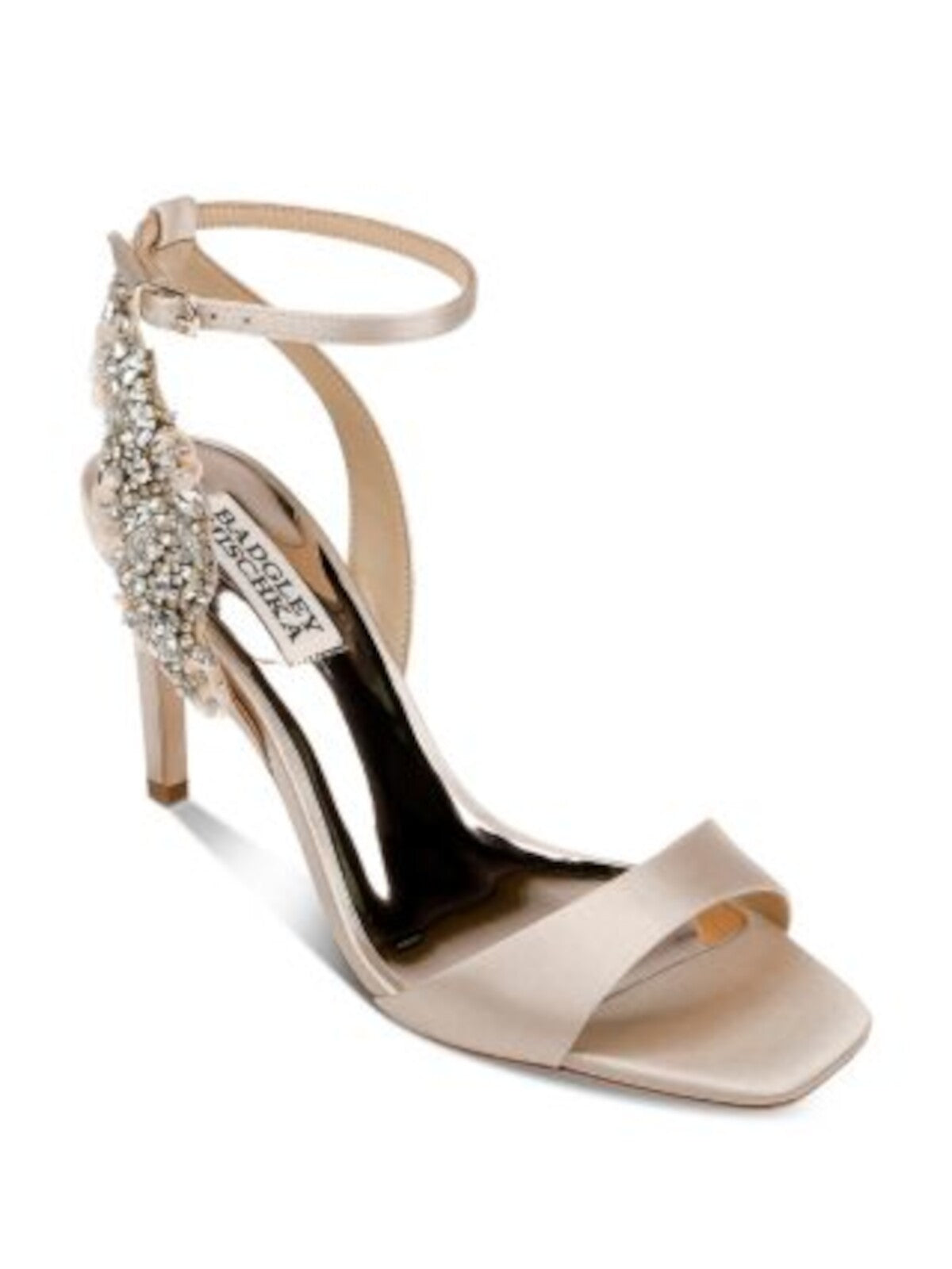 BADGLEY MISCHKA Womens Beige Ankle Strap Embellished Tisha Square Toe Stiletto Buckle Dress Heeled Sandal 8.5