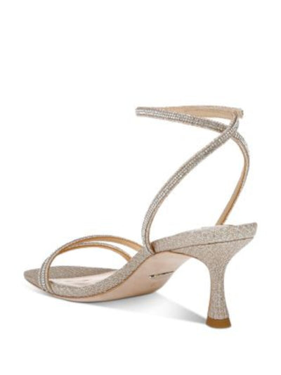 BADGLEY MISCHKA Womens Gold Mixed Media Padded Strappy Embellished Glitter Ultra Square Toe Flare Dress Heeled Sandal 8.5 M