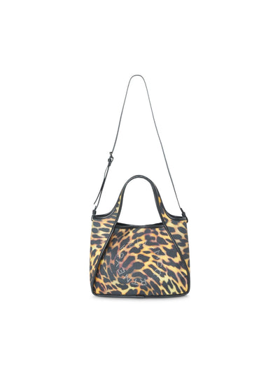 STELLAMCCARTNEY Women's Beige Animal Print Leather Small Snap Pouch Included Embossed Logo Double Flat Strap Tote Handbag Purse
