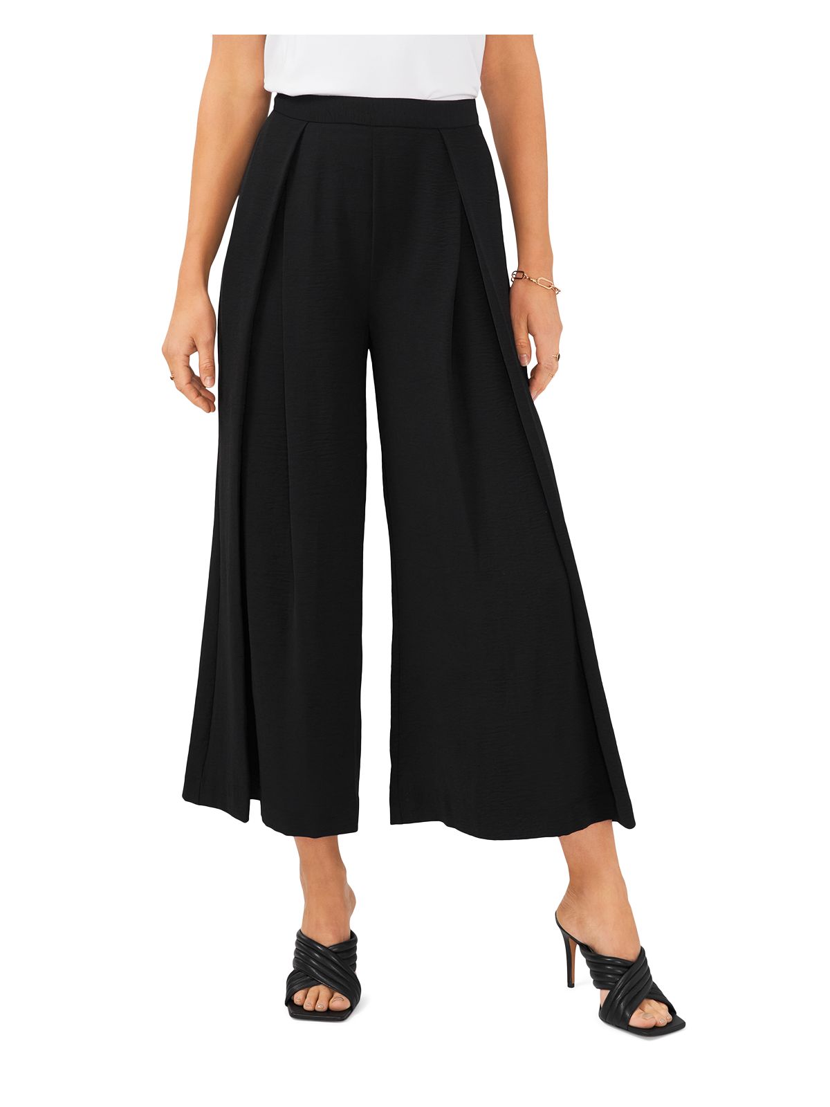 VINCE CAMUTO Womens Black Pleated Zippered Elastic Back Waist Wear To Work Wide Leg Pants 4