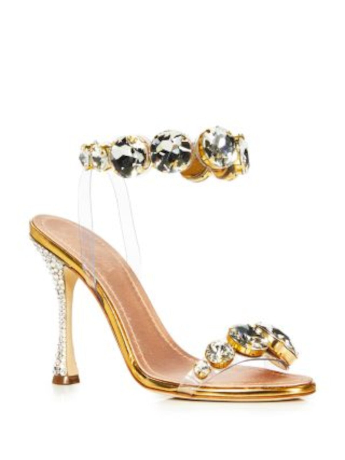 GIAMBATTISTA VALLI Womens Gold Transparent Strappy Rhinestone Gem Accent Almond Toe Stiletto Slip On Dress Heeled Sandal 9
