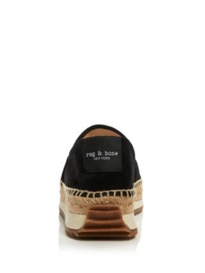 RAG & BONE Womens Black Mixed Media Almond Toe Wedge Slip On Leather Espadrille Shoes 37.5