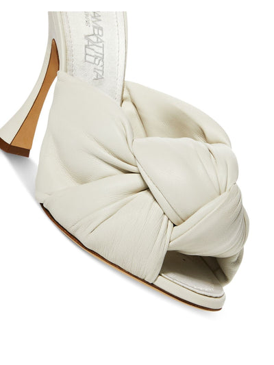 GIAMBATTISTA VALLI Womens White Knot Comfort Maxi Round Toe Stiletto Slip On Leather Dress Heeled
