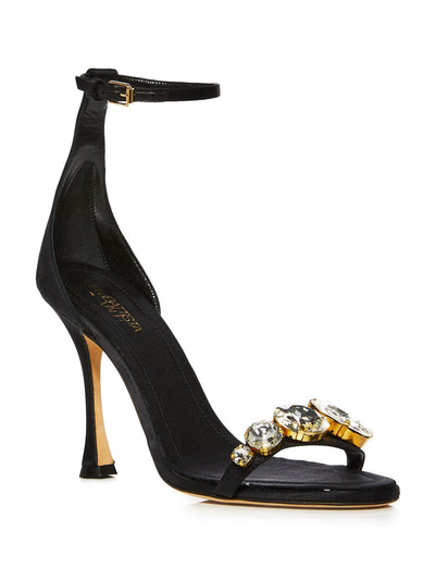 GIAMBATTISTA VALLI Womens Black Ankle Strap Rhinestone Jewel Round Toe Stiletto Buckle Dress Heeled Sandal 41