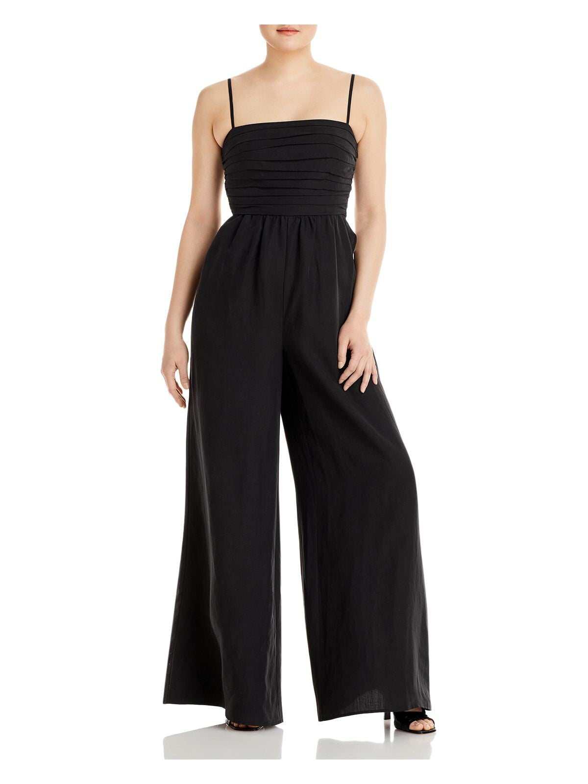 KOBI HALPERIN Womens Zippered Spaghetti Strap Square Neck Wide Leg Jumpsuit