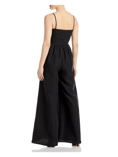 KOBI HALPERIN Womens Black Zippered Pleated Spaghetti Strap Square Neck Wide Leg Jumpsuit S