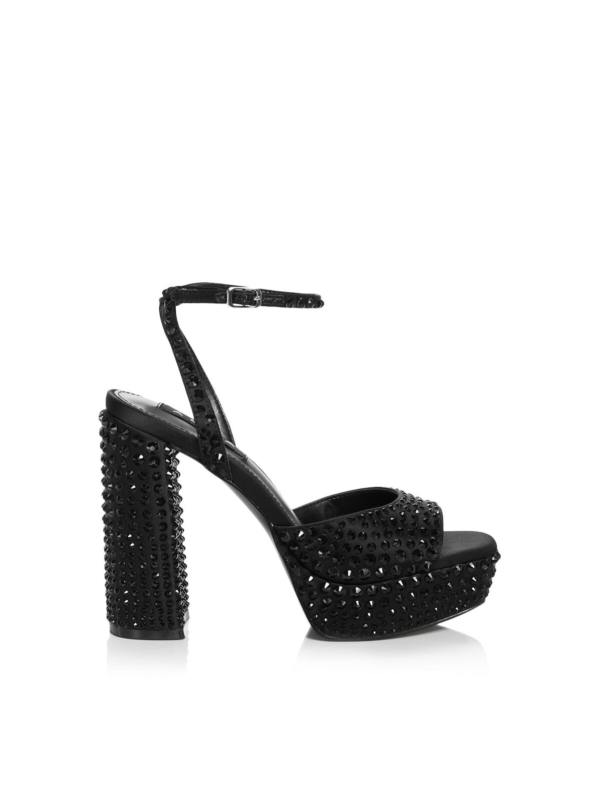 AQUA Womens Black 1" Platform Padded Rhinestone Ankle Strap Lesly Square Toe Block Heel Buckle Dress Heeled Sandal 7 M