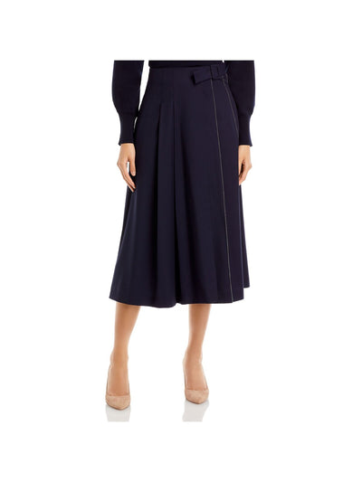 FABIANA FILIPPI Womens Navy Pleated Unlined Button Closure Belt Detail Midi Wear To Work Wrap Skirt 4\XS