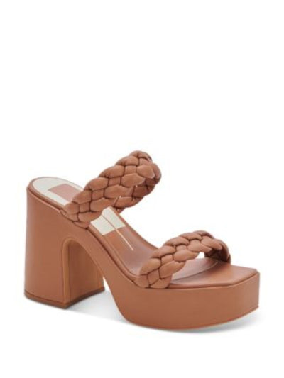 DOLCE VITA Womens Brown 1-1/2" Platform Braided Padded Wiley Square Toe Block Heel Slip On Heeled Sandal 9.5