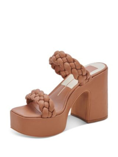 DOLCE VITA Womens Brown 1-1/2" Platform Braided Padded Wiley Square Toe Block Heel Slip On Heeled Sandal 9.5