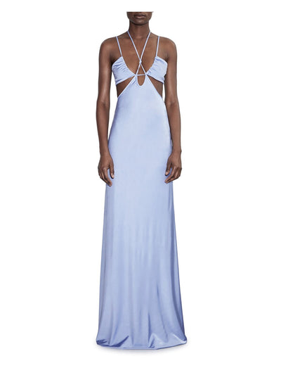 ET OCHS Womens Blue Cut Out Lined Strappy Gathered Tie Pullover Spaghetti Strap Halter Full-Length Evening Gown Dress 6