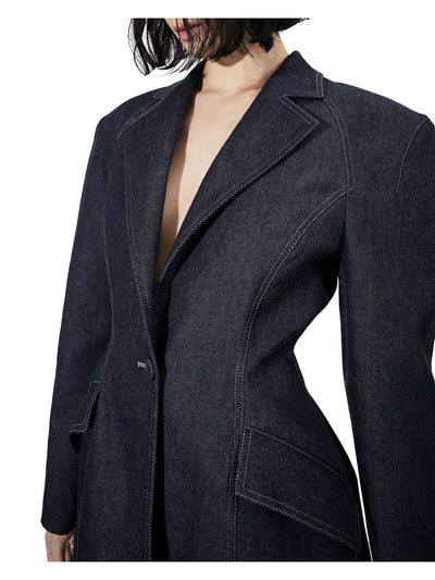 ET OCHS Womens Navy Pocketed Lined Notch Collar Wear To Work Denim Jacket 6