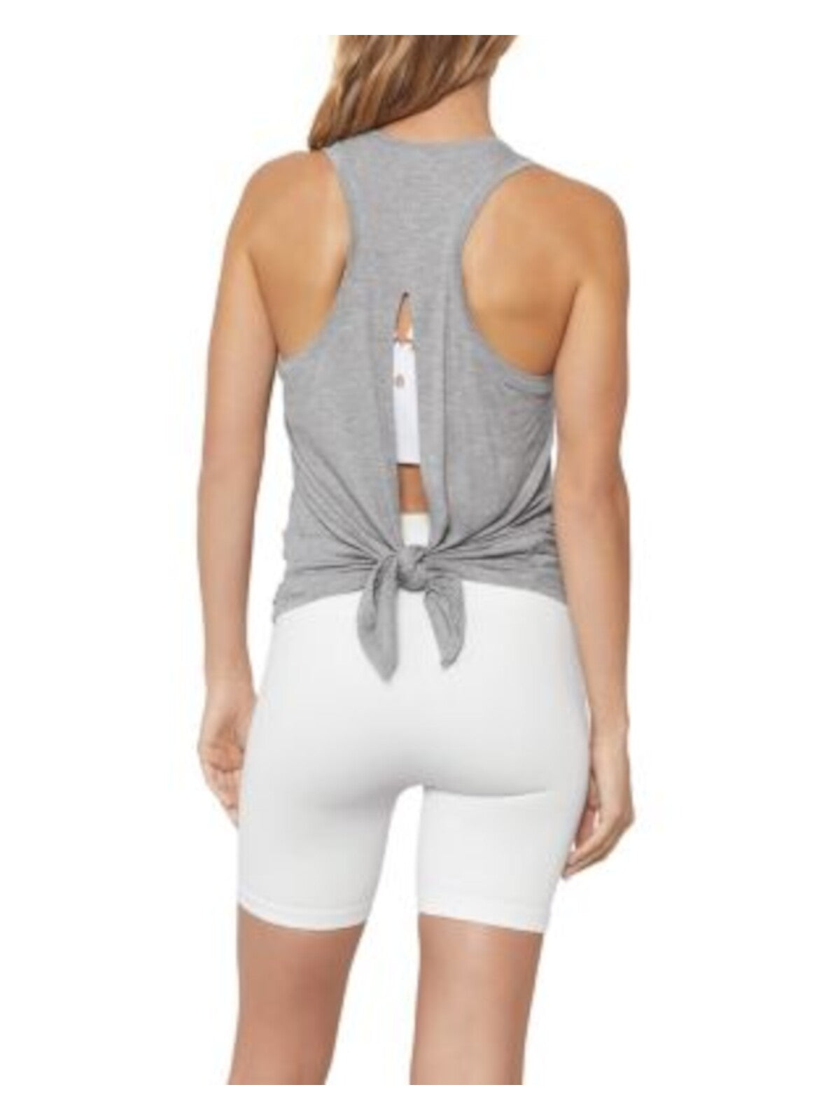 SPIRITUAL GANGSTER Womens Gray Racerback Slit Tie-back Heather Sleeveless Crew Neck Tank Top XS