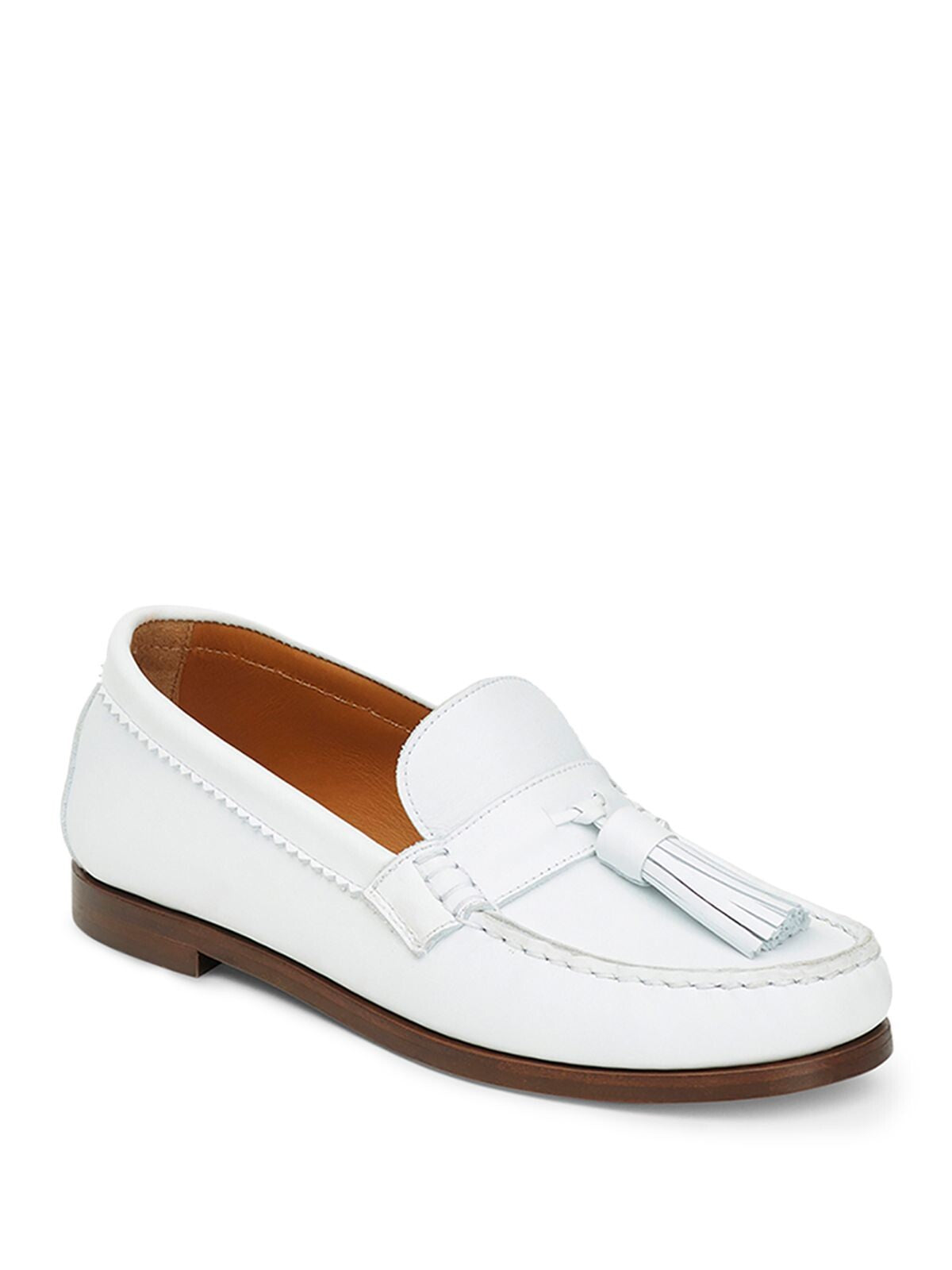 LAFAYETTE 148 NEW YORK Womens White Tasseled Comfort Frieda Round Toe Slip On Leather Loafers Shoes 38.5