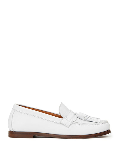 LAFAYETTE 148 NEW YORK Womens White Tasseled Comfort Frieda Round Toe Slip On Leather Loafers Shoes 38.5