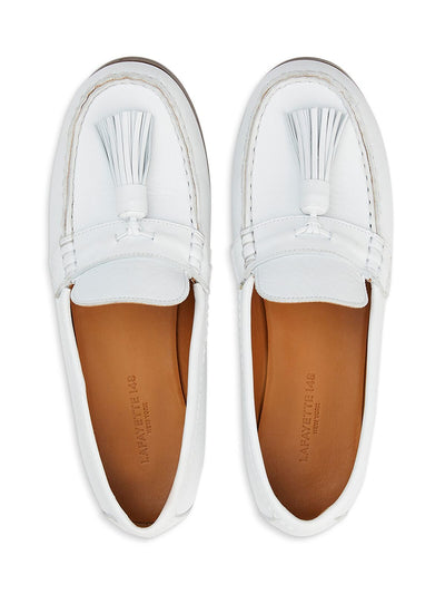 LAFAYETTE 148 NEW YORK Womens White Tasseled Comfort Frieda Round Toe Slip On Leather Loafers Shoes