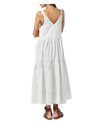 JOIE Womens White Ruffled Sleeveless V Neck Tea-Length Shift Dress L