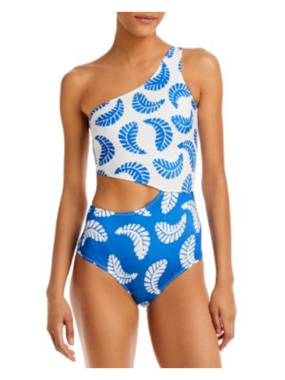 AQUA Women's Blue Color Block No Padding Lined Pull-On Cutout Full Coverage X Studio 189 One Shoulder One Piece Swimsuit M