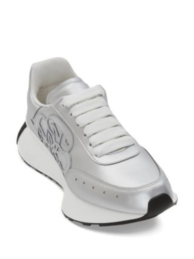 ALEXANDER MCQUEEN Womens Silver 1-1/2" Platform Monogramed Accent Metallic Padded Sprint Round Toe Wedge Lace-Up Leather Athletic Running Shoes 36