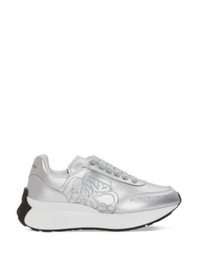 ALEXANDER MCQUEEN Womens Silver 1-1/2" Platform Monogramed Accent Metallic Padded Sprint Round Toe Wedge Lace-Up Leather Athletic Running Shoes 36