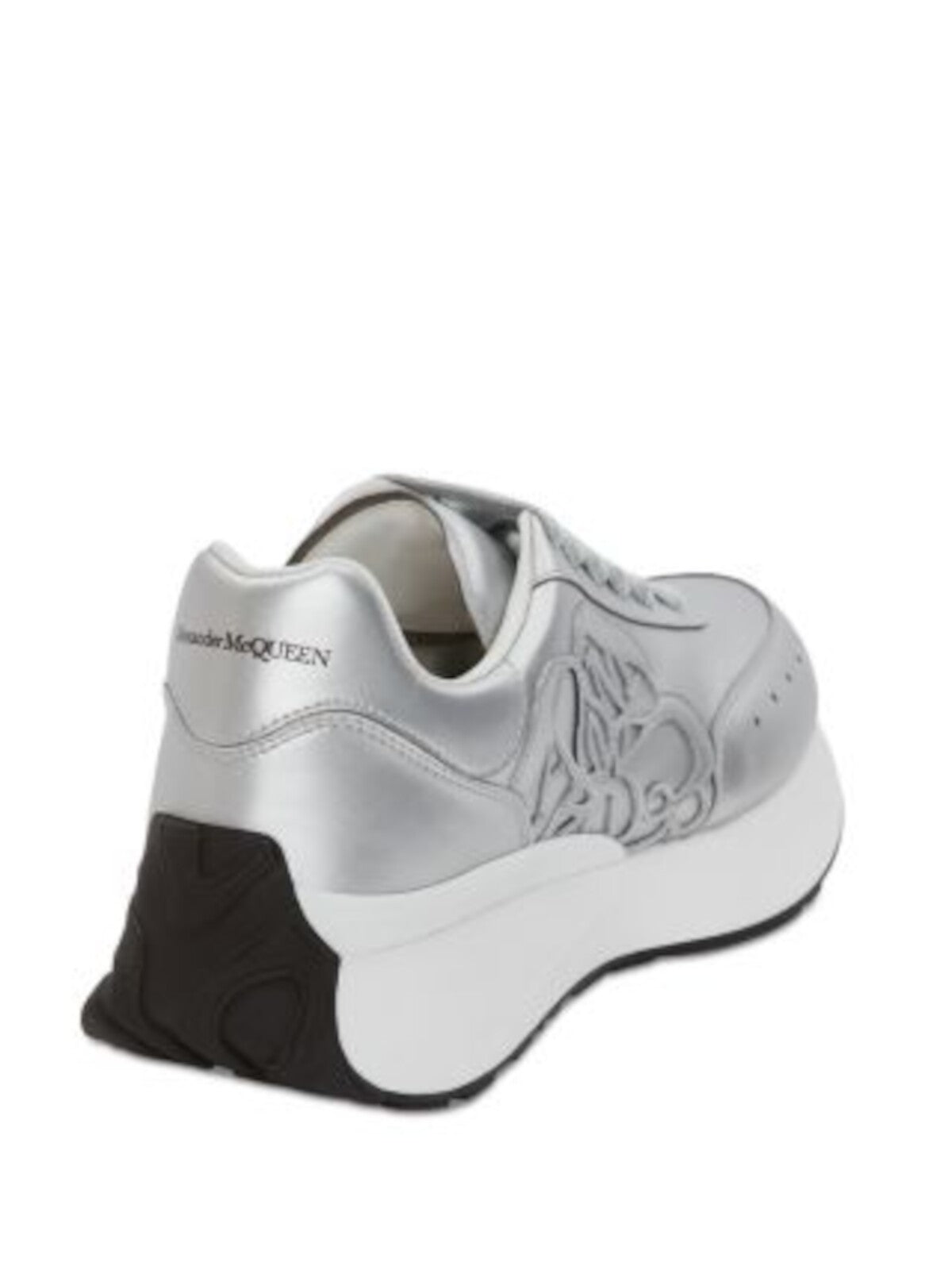 ALEXANDER MCQUEEN Womens Silver 1-1/2" Platform Monogramed Accent Metallic Padded Sprint Round Toe Wedge Lace-Up Leather Athletic Running Shoes 36