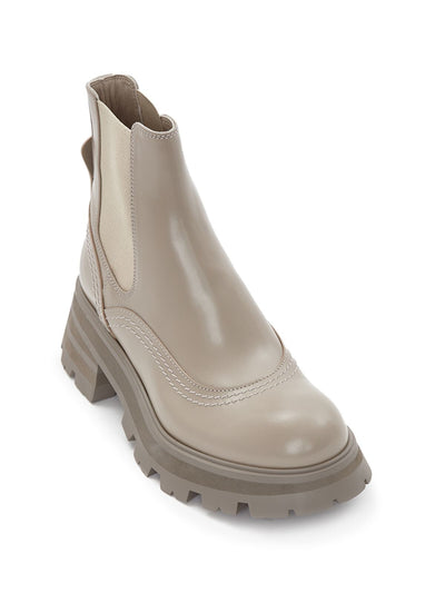 ALEXANDER MCQUEEN Womens Gray Platform 1-1/2" Pull Tab Logo Goring Lug Sole Round Toe Block Heel Leather Booties 40