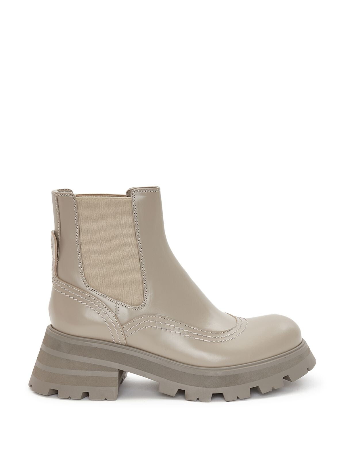 ALEXANDER MCQUEEN Womens Gray Platform 1-1/2" Pull Tab Logo Goring Lug Sole Round Toe Block Heel Leather Booties 40