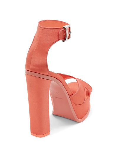 ALEXANDER MCQUEEN Womens Coral Platform 1-1/2" Pull Tab Logo Ankle Strap Cushioned Round Toe Block Heel Buckle Heeled Sandal 36.5