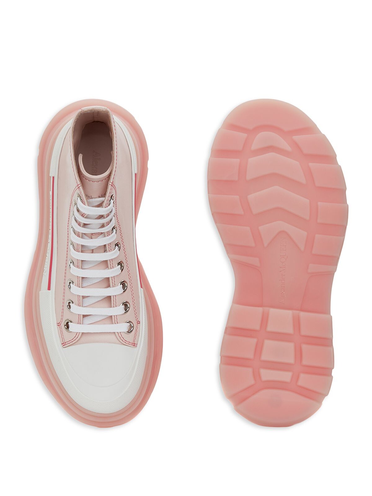 ALEXANDER MCQUEEN Womens Pink Lug Sole Logo Round Toe Wedge Lace-Up Leather Sneakers Shoes