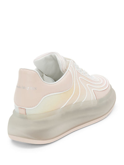 ALEXANDER MCQUEEN Womens Pink Translucent Sole Logo Comfort Mixed Media Round Toe Wedge Lace-Up Leather Sneakers Shoes 37.5