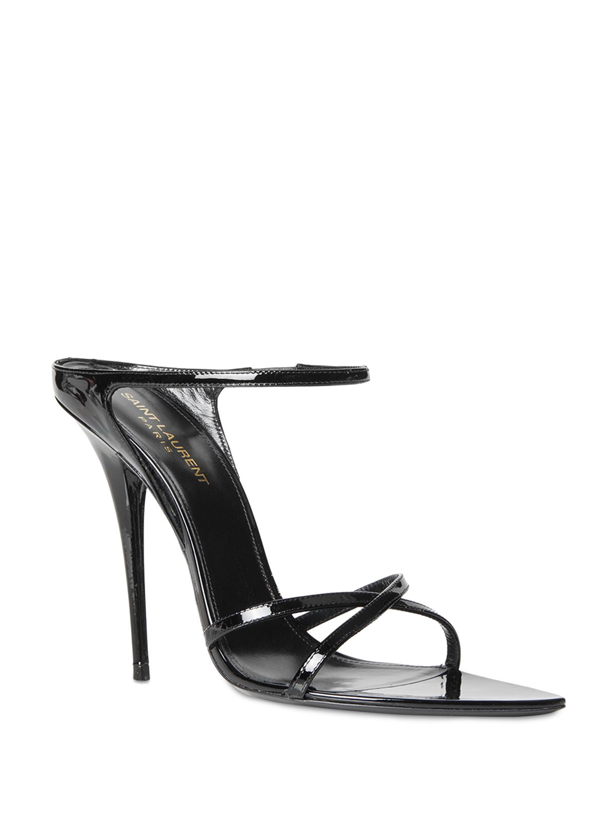 SAINT LAURENT Womens Black Padded Goring Strappy Gippy Open Toe Stiletto Slip On Leather Dress Heeled Sandal 37.5