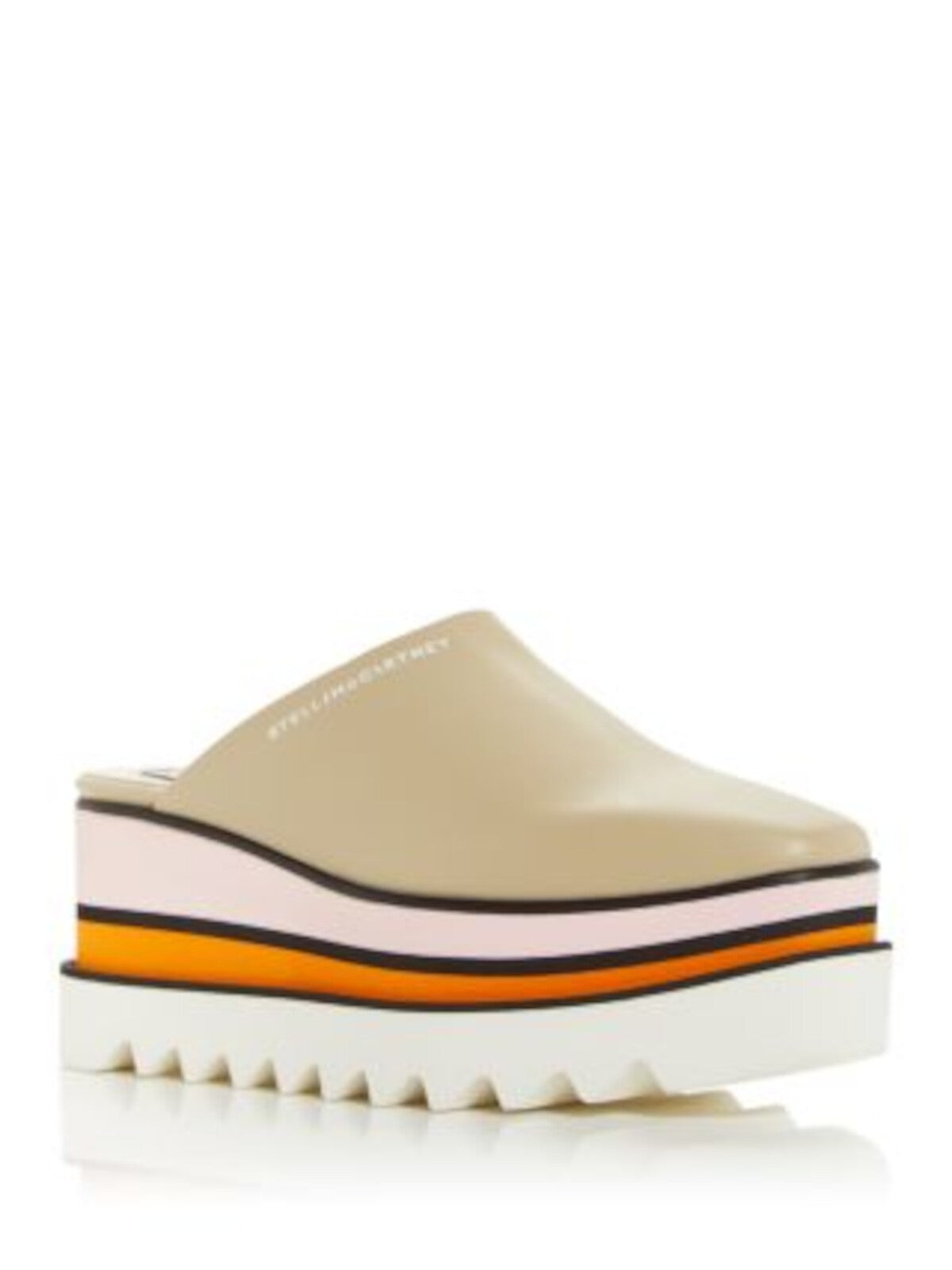 STELLAMCCARTNEY Womens Beige 2" Platform Logo Sneakelyse Square Toe Wedge Slip On Leather Mules 38.5