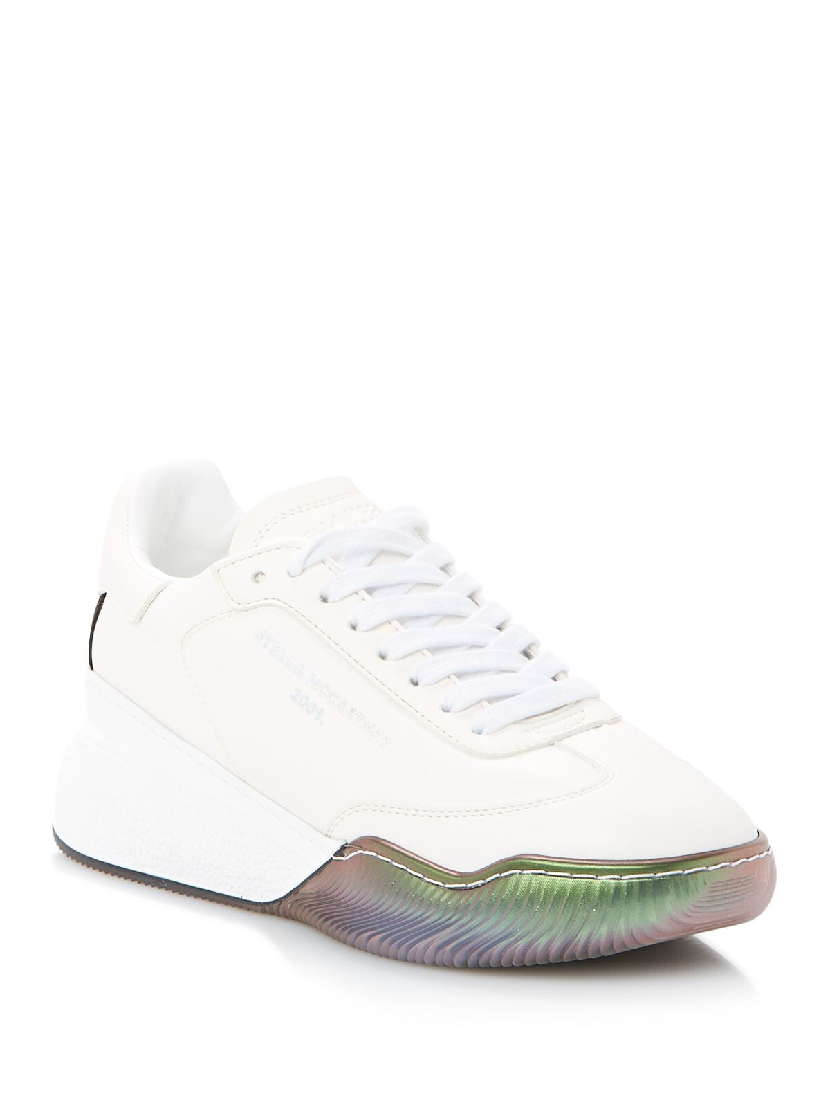 STELLAMCCARTNEY Womens White Iridescent Removable Insole Logo Loop Sm84 Round Toe Wedge Lace-Up Athletic Sneakers Shoes 38