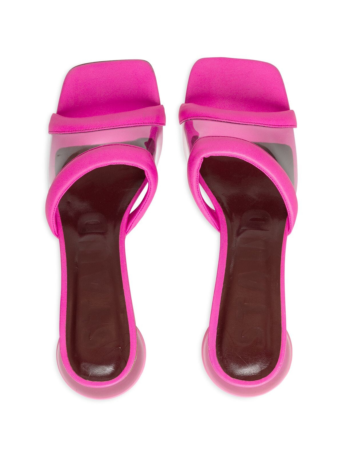 STAUD Womens Pink Pvc Clear Strap Translucent Heel Padded Simone Square Toe Block Heel Slip On Slide Sandals Shoes