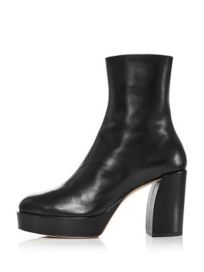 3.1 PHILLIP LIM Womens Black 1" Platform Padded Naomi Almond Toe Block Heel Zip-Up Leather Heeled Boots 37.5