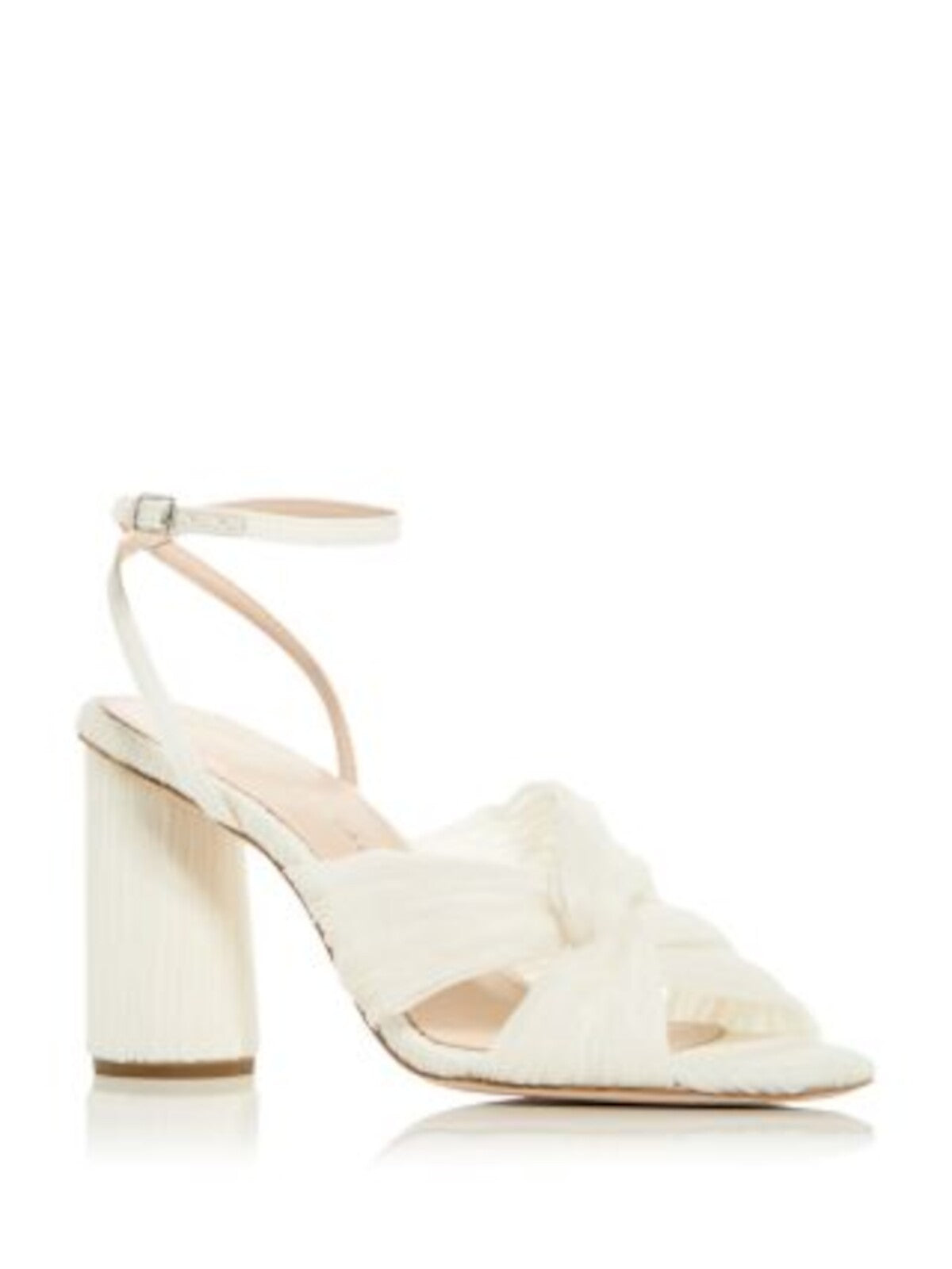 LOEFFLER RANDALL Womens Ivory Knotted Pleated Ankle Strap Padded Reed Round Toe Sculpted Heel Buckle Heeled Sandal 7.5 B