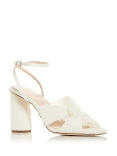 LOEFFLER RANDALL Womens Ivory Knotted Pleated Ankle Strap Padded Reed Round Toe Sculpted Heel Buckle Heeled Sandal 10 B