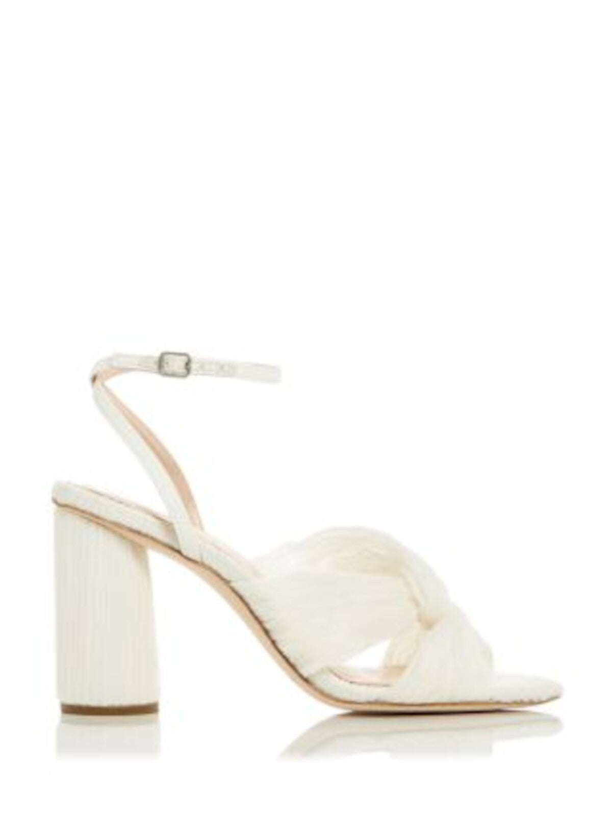 LOEFFLER RANDALL Womens Ivory Knotted Pleated Ankle Strap Padded Reed Round Toe Sculpted Heel Buckle Heeled Sandal 10 B