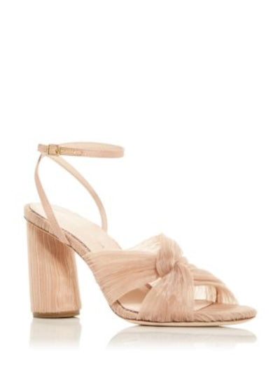 LOEFFLER RANDALL Womens Beige Knot Detail Padded Ankle Strap Randall Open Toe Sculpted Heel Buckle Heeled Sandal 8