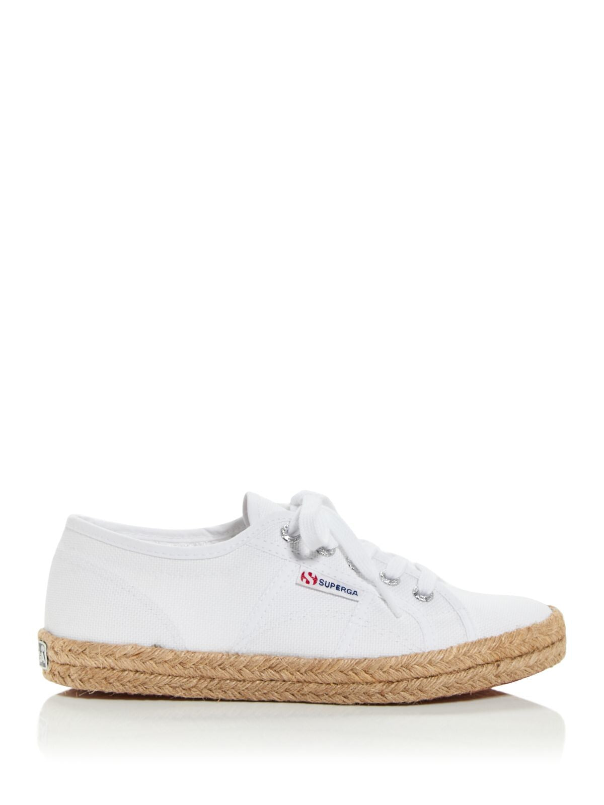 SUPERGA Womens White Woven Logo Round Toe Platform Lace-Up Athletic Sneakers Shoes 10 W