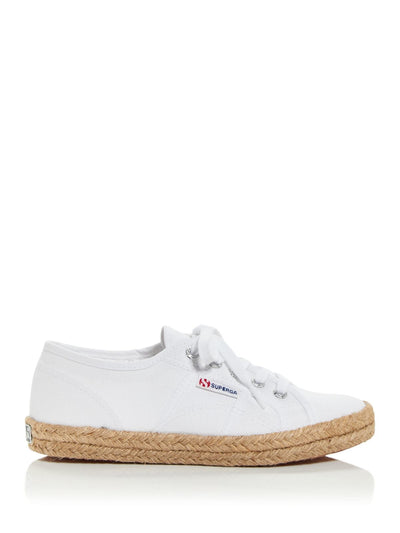 SUPERGA Womens White Woven Logo Round Toe Platform Lace-Up Athletic Sneakers Shoes 36