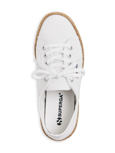 SUPERGA Womens White Woven Logo Round Toe Platform Lace-Up Athletic Sneakers Shoes 10 W