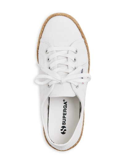 SUPERGA Womens White Woven Logo Round Toe Platform Lace-Up Athletic Sneakers Shoes 36
