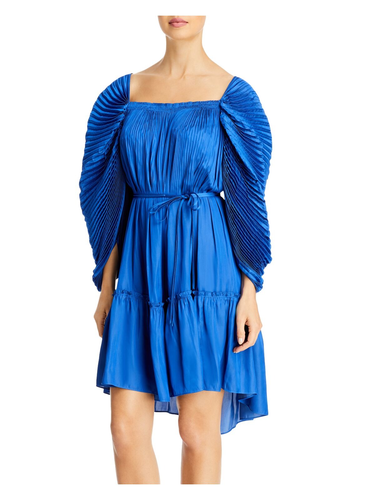 KOBI HALPERIN Womens Pleated Pouf Sleeve Square Neck Above The Knee Cocktail Fit + Flare Dress