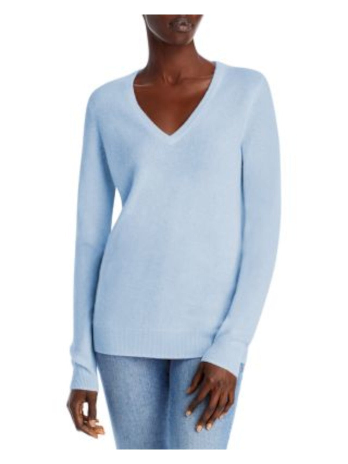 C Womens Blue Cashmere Long Sleeve V Neck Top XS