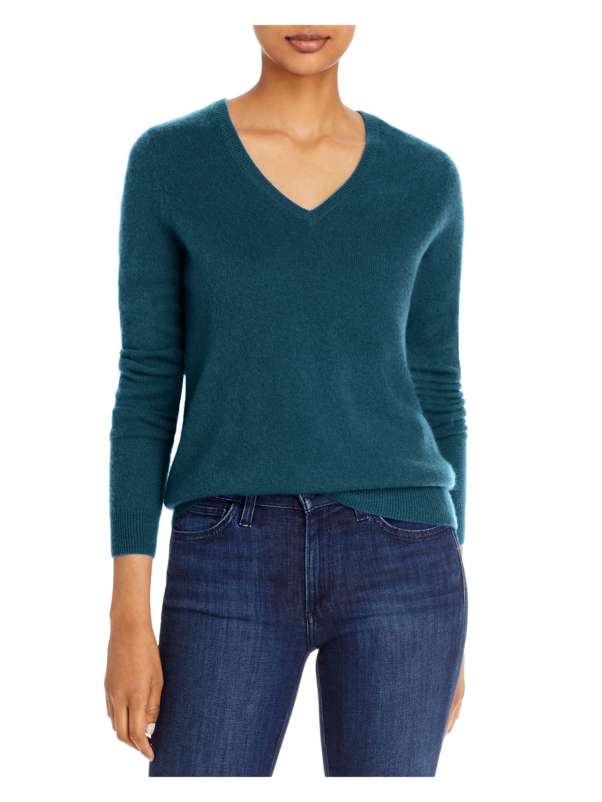 Designer Brand Womens Teal Cashmere Heather Long Sleeve V Neck Sweater XL