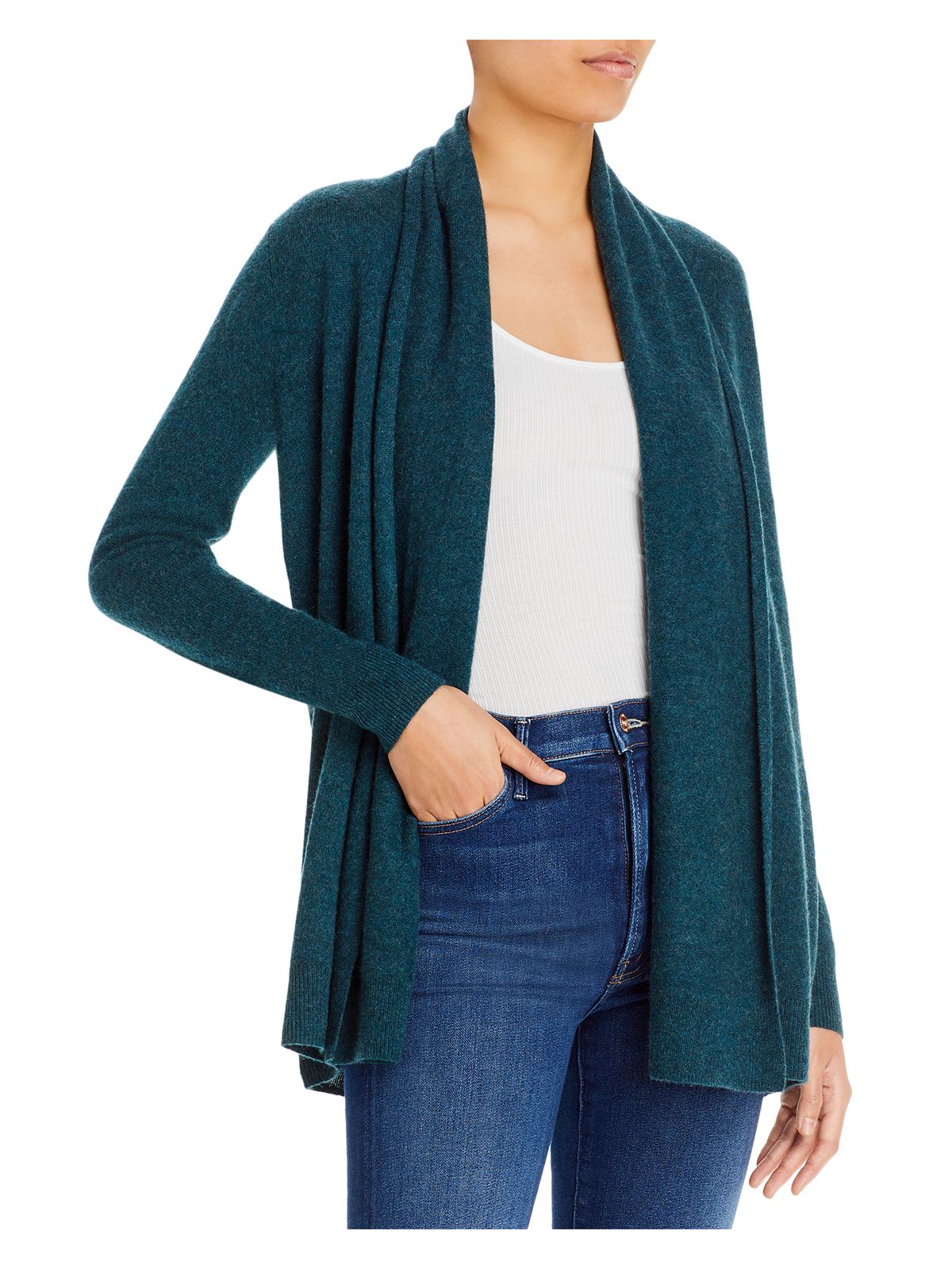 Designer Brand Womens Green Cashmere Textured Heather Long Sleeve Open Front Cardigan L