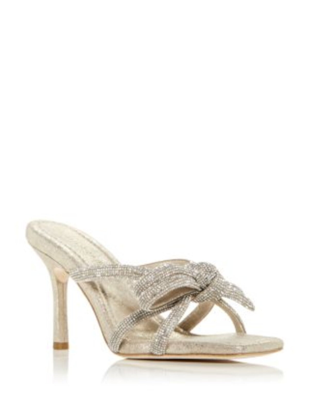 LOEFFLER RANDALL Womens Beige Mixed Media Knotted Rhinestone Padded Margi Square Toe Stiletto Slip On Dress Heeled Sandal 6.5