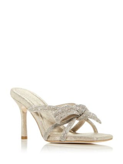 LOEFFLER RANDALL Womens Beige Mixed Media Knotted Rhinestone Padded Margi Square Toe Stiletto Slip On Leather Dress Heeled Sandal 5