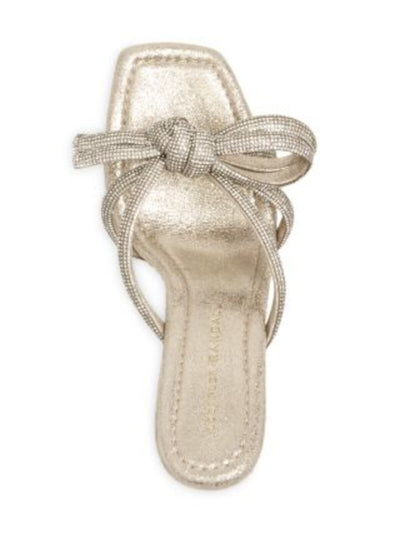 LOEFFLER RANDALL Womens Beige Mixed Media Knotted Rhinestone Padded Margi Square Toe Stiletto Slip On Dress Heeled Sandal 6.5